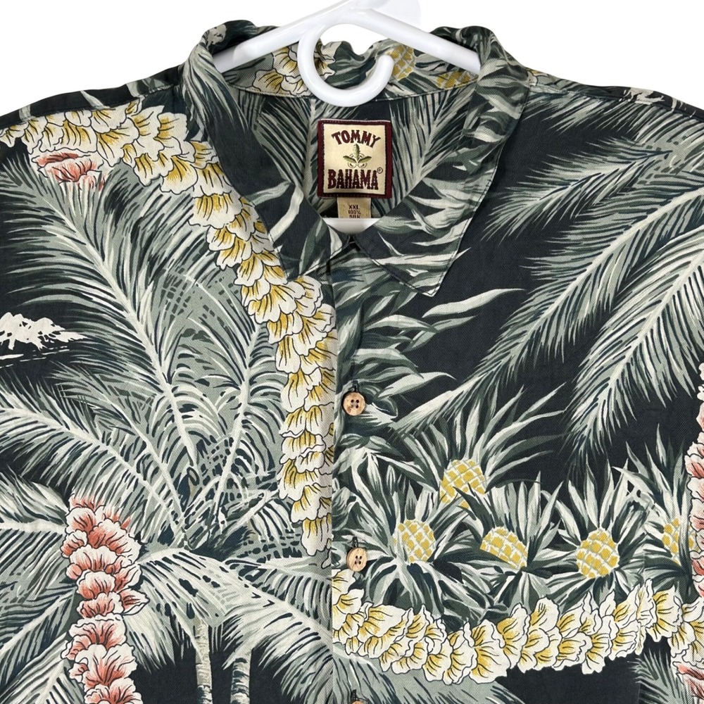 Vintage‎ Tommy Bahama Mens XXL 100% Silk Tropical Palm Pineapple Floral Black
